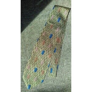 Tie 70s 80s 90s Y2K New Vintage Louis Feraud Green Blue Beige 3.75 Wide 58 Long